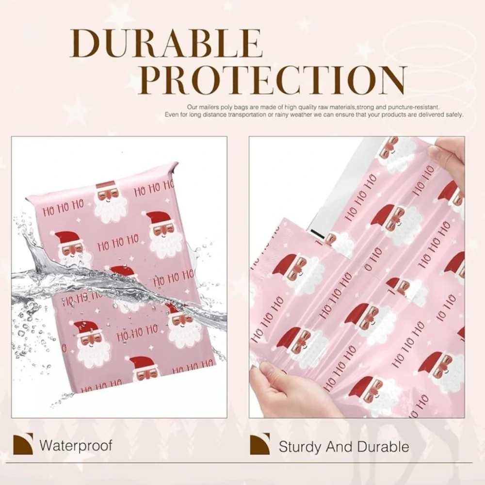 10Pk 10x13 Pink Christmas Poly Mailers Santa Claus Shipping Supplies Bags Bundle
